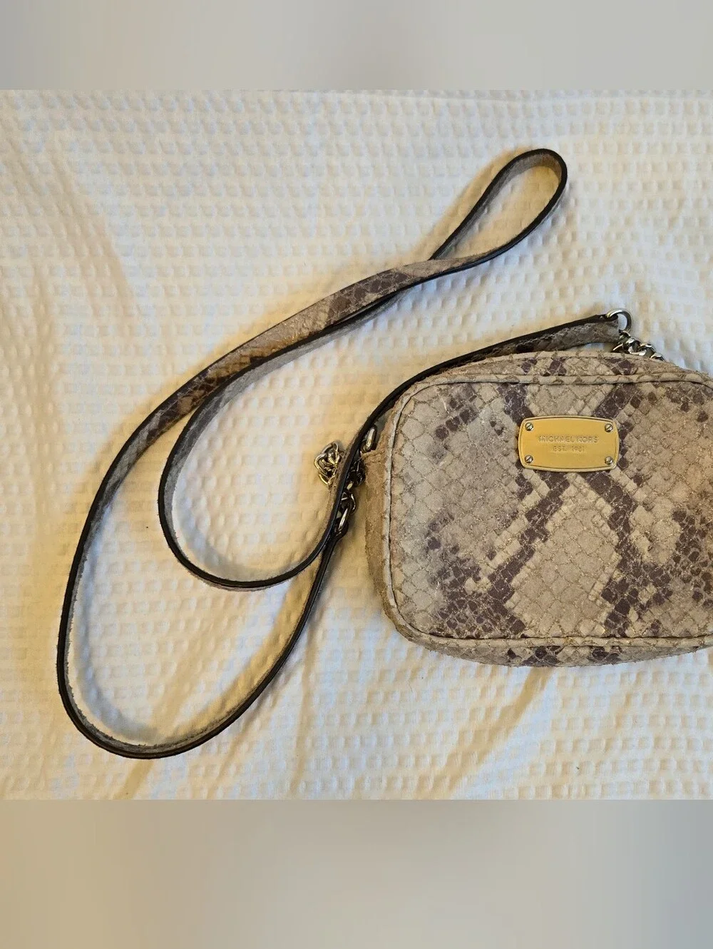 Michael Kors Beige Snake-Print Crossbody Bag